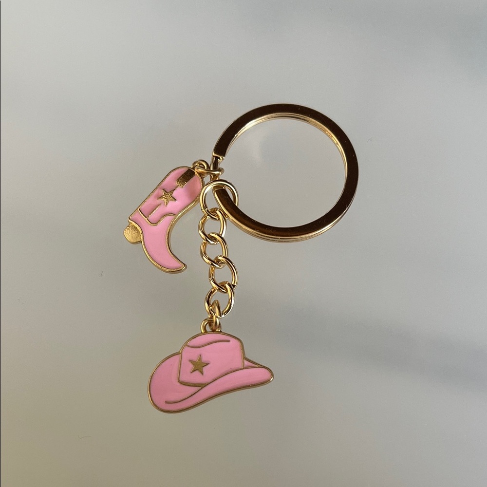 Pink Cowboy Boot and Hat Keychain